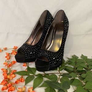 Black BONGO rhinestone peep toe stiletto heel
